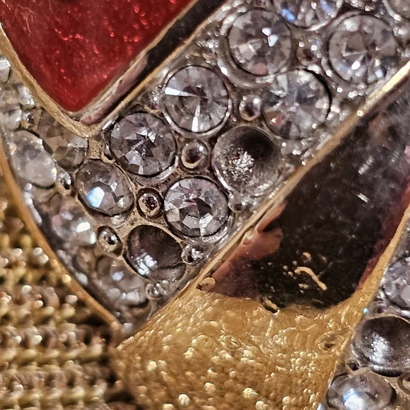 Vintage Givenchy Ladybug Brooch Red Enamel Crystal Rhinestones Gold Tone - FLAW - Picture 6 of 13